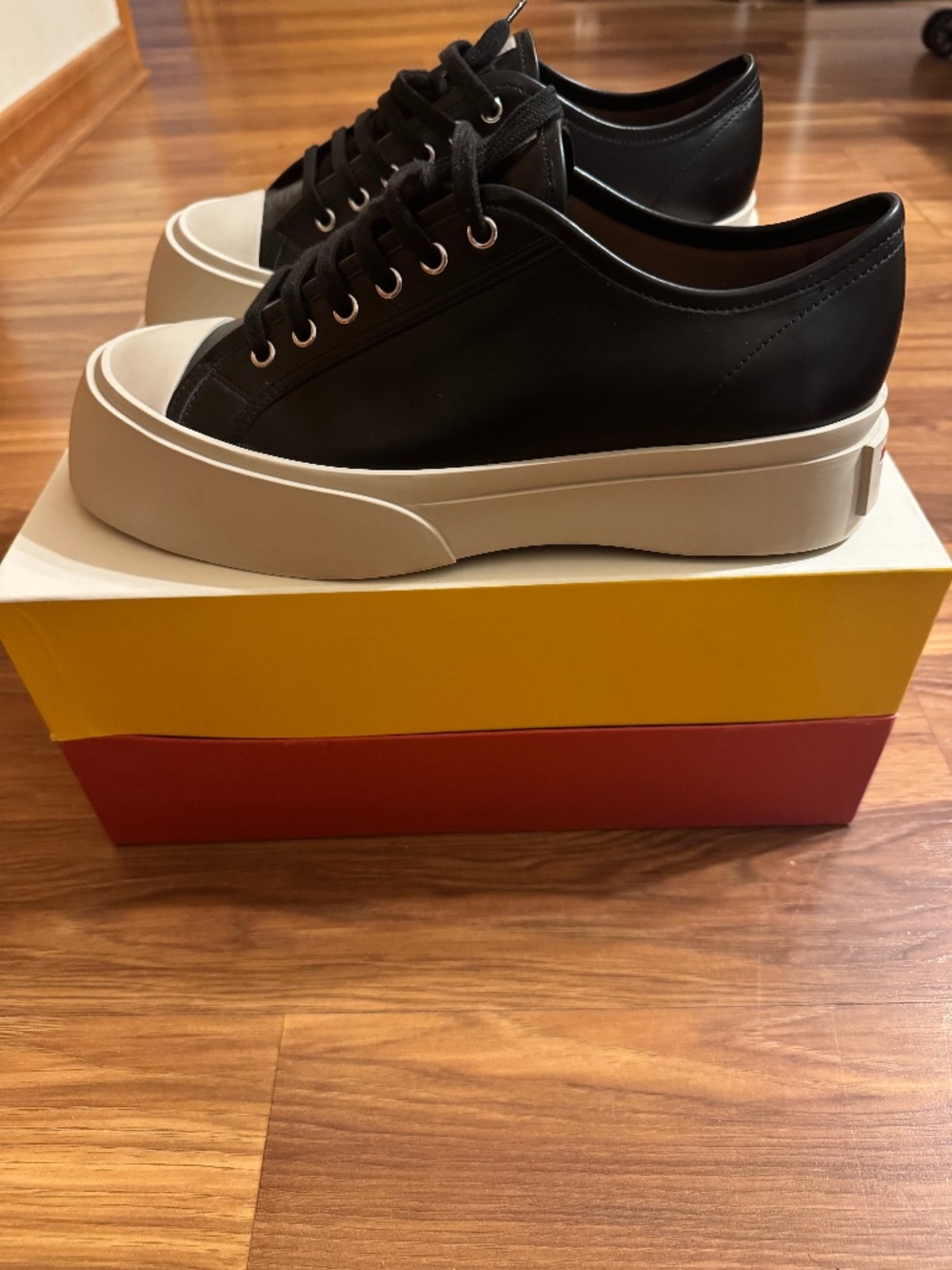 Marni Pablo Sneakers Black White Leather Platform Shoes Size 44 EU / US 11